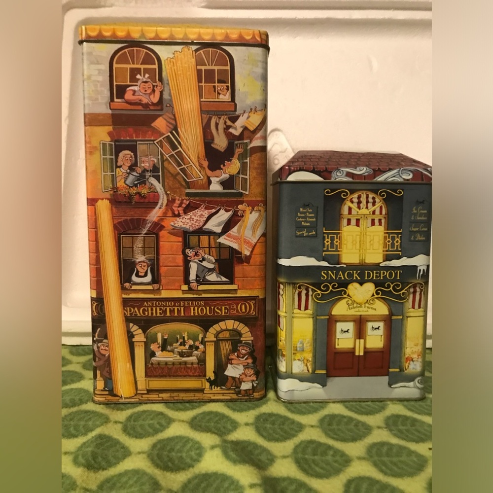 Vintage Italian 12” Pasta Canister &8” Snack Depot Set Of 2 Tins Silver Crane Co